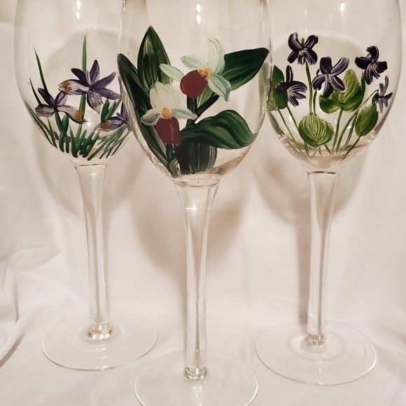 Vintage Hand Painted Wine Glasses Set - Picture 2 of 7